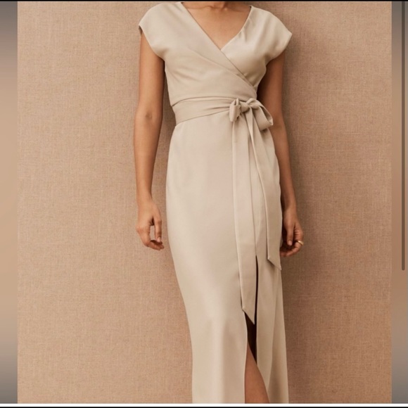 BHLDN Louisa Satin Charmeue Midi Dress in Champagne- BRIDESMAID - Picture 2 of 5